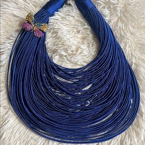 Bold Royal Blue Multi-Strand Statement Necklace with Butterfly Accent